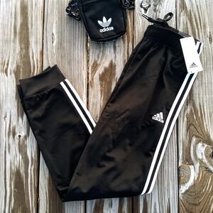 Men's Adidas Black Joggers with White Stripes